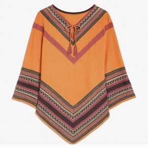 Boston Proper Womens Lambs Wool Blend Tribal Pancho In‎ Bright Orange Size XS-L